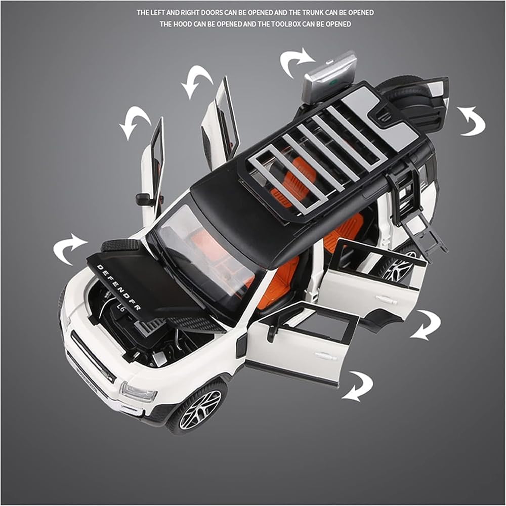 Umadiya® Range Rover Defender 1:32 Scale Model Car Exclusive Alloy Metal Pull Back Die-cast Car Metal Pullback Toy car with Openable Doors & Light Music Best Gifts Toys Kids【Colors as Per Stock】