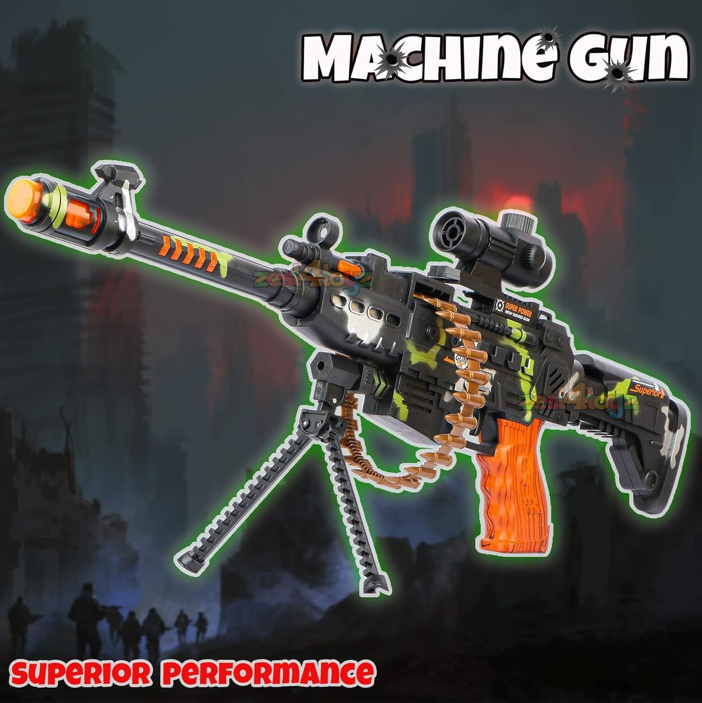 zest 4 toyz 25 musical army style toy gun for kids with music, lights and laser light -(battery included)-Multi color