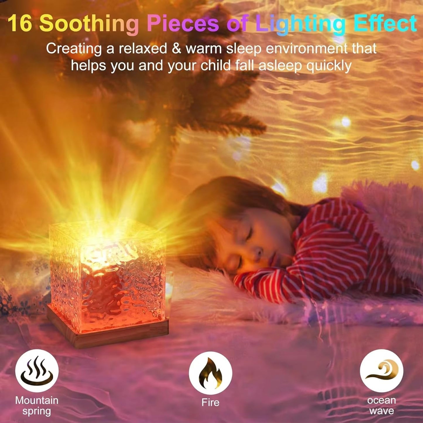 One94Store acrylic Romantic Ocean Wave Night Light Projector Lamp, 3D Water Wave Effect, LED Projection Lamp for Bedroom Decor, Remote Control (Cube Shape)