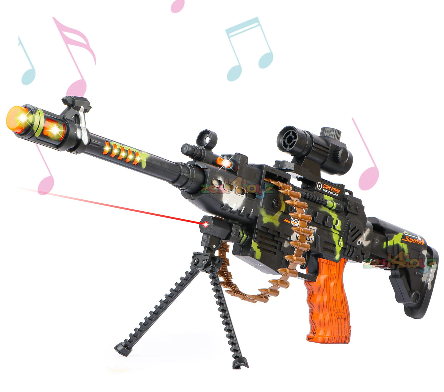 zest 4 toyz 25 musical army style toy gun for kids with music, lights and laser light -(battery included)-Multi color