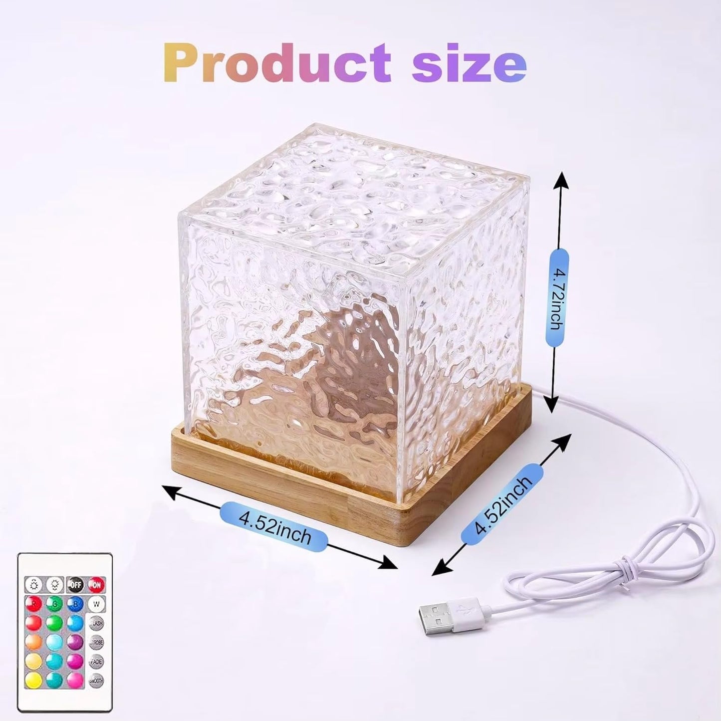 One94Store acrylic Romantic Ocean Wave Night Light Projector Lamp, 3D Water Wave Effect, LED Projection Lamp for Bedroom Decor, Remote Control (Cube Shape)