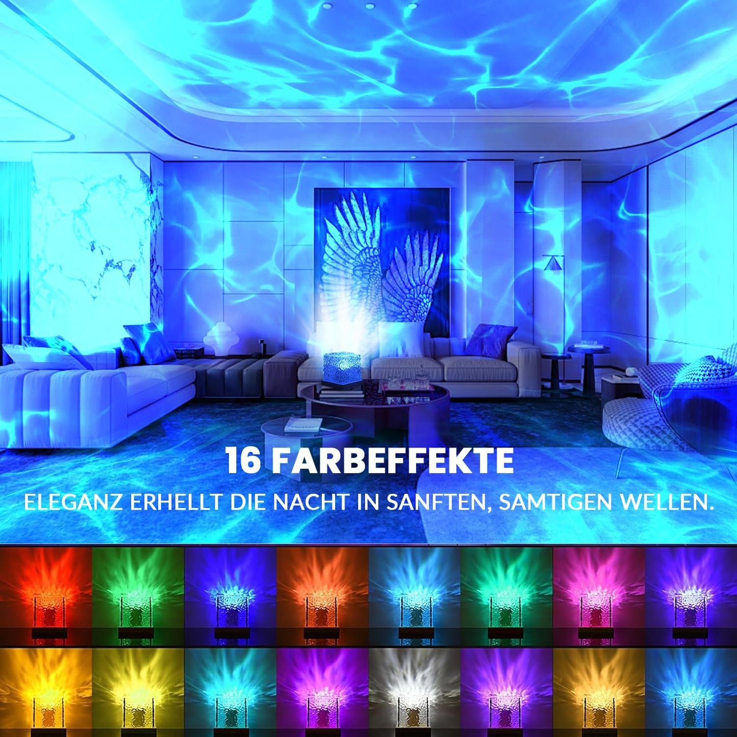 One94Store acrylic Romantic Ocean Wave Night Light Projector Lamp, 3D Water Wave Effect, LED Projection Lamp for Bedroom Decor, Remote Control (Cube Shape)
