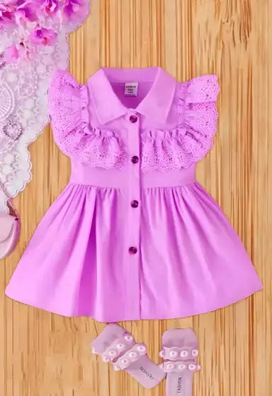 Baby Girls Midi/Knee Length Festive/Wedding Dress (Pink, Cap Sleeve)