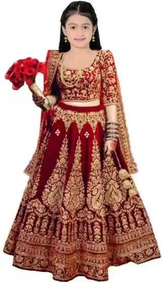 Girls Lehenga Choli Ethnic Wear Embroidered Lehenga, Choli and Dupatta Set (Red, Pack of 1)