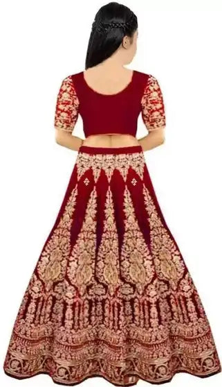 Girls Lehenga Choli Ethnic Wear Embroidered Lehenga, Choli and Dupatta Set (Red, Pack of 1)