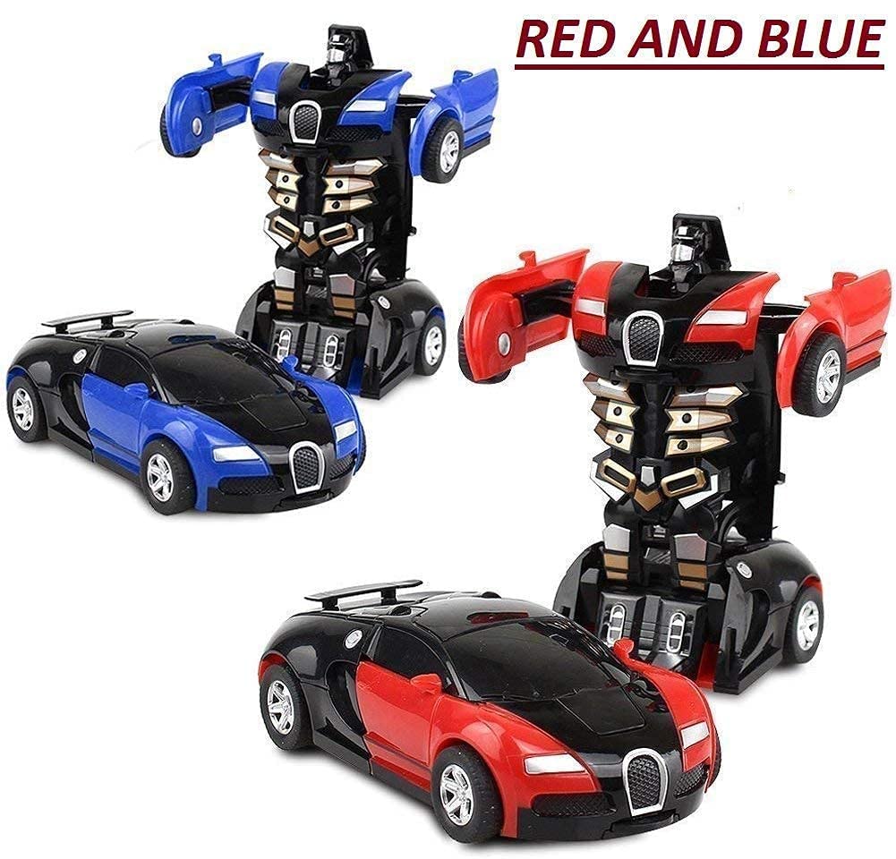 TEC TAVAKKAL Plastic Battery Operated Converting Car to Robot, Robot to Car Automatically, Robot Toy, with Light and Sound for Kids Indoor and Outdoor 3 Year, Pack of 1 (Blue)