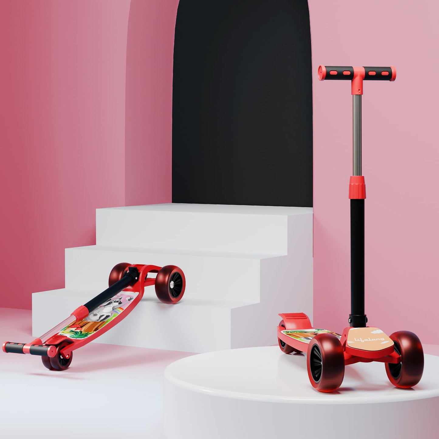 Lifelong LLKS03 Foldable Kick Skating Cycle| Skate Scooter for Kids(Max User Weight: 50Kg) Kids Scooter (Pink, Blue)