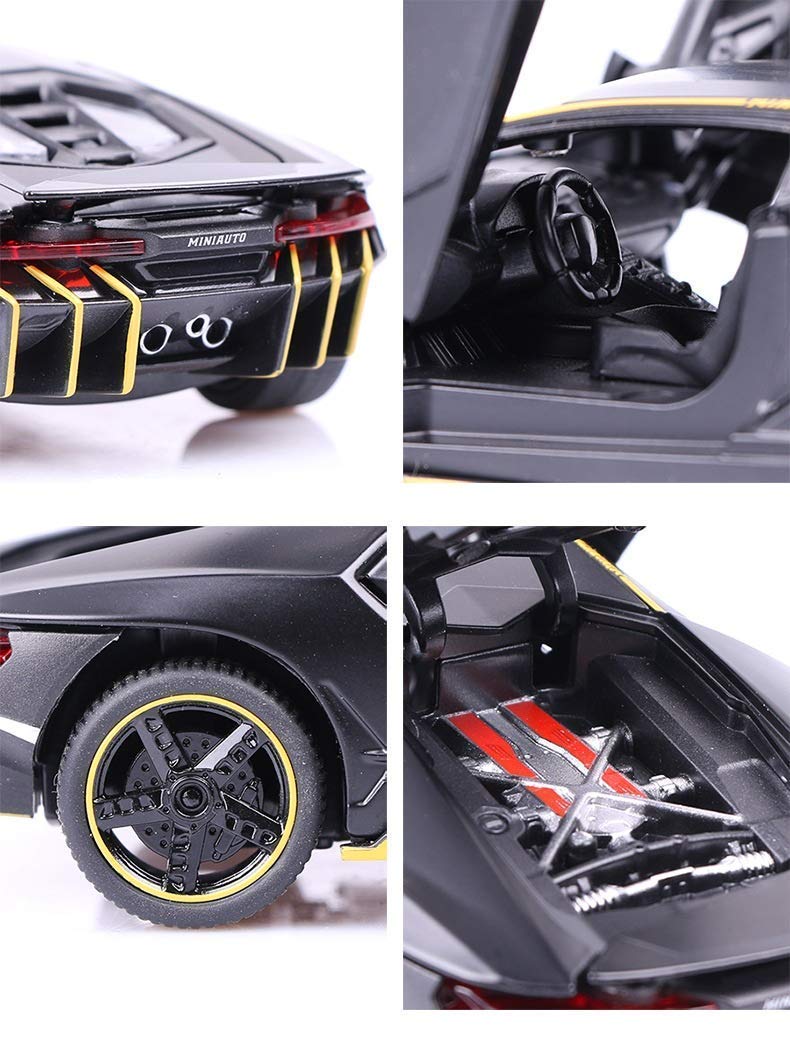 PRIME DEALS Lamborghini Car Toy Die-cast Metal Car Model Car Pull Back Super Car with Openable Doors with Sound and Light for Birthdays Gift Party Decorations for Kids Boys Girl 1:32 Scale, Black
