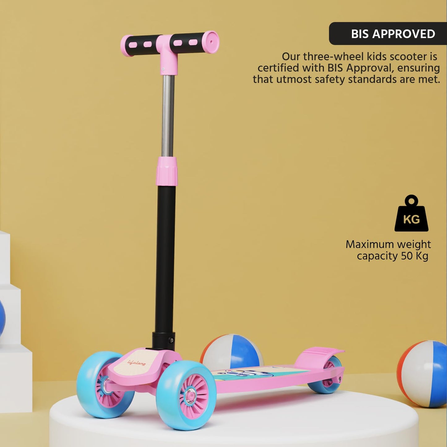 Lifelong LLKS03 Foldable Kick Skating Cycle| Skate Scooter for Kids(Max User Weight: 50Kg) Kids Scooter (Pink, Blue)