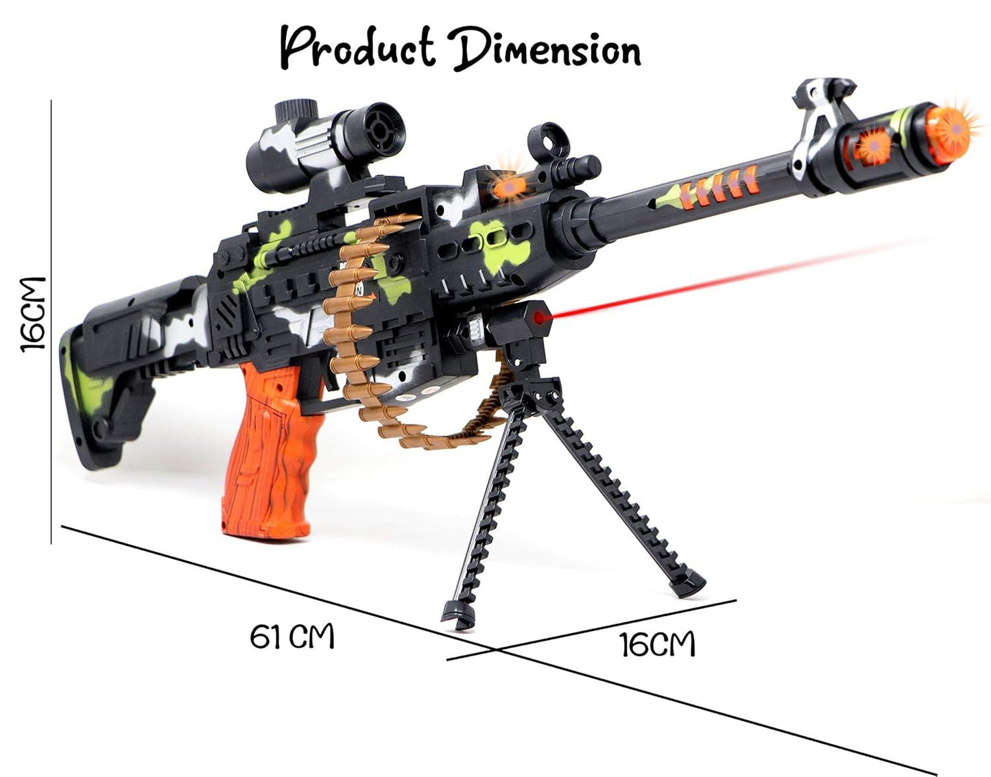 zest 4 toyz 25 musical army style toy gun for kids with music, lights and laser light -(battery included)-Multi color