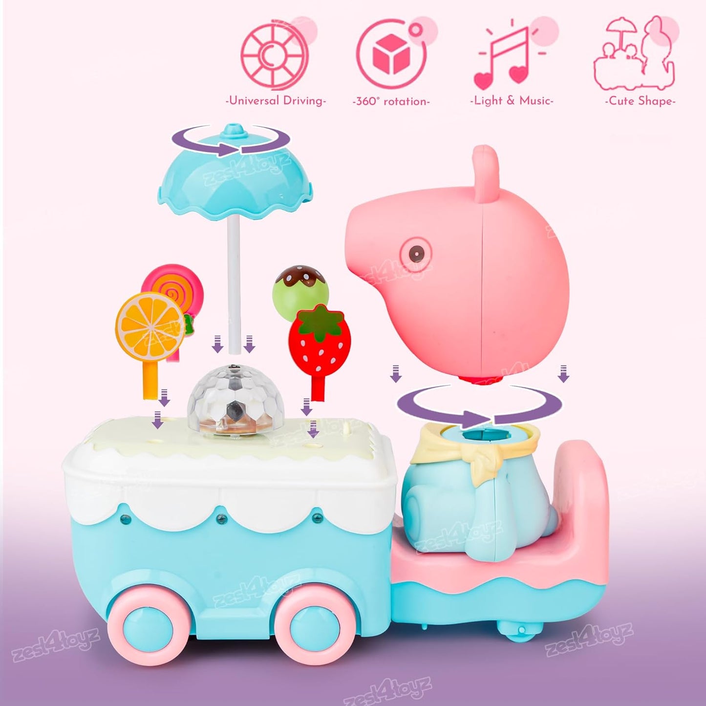 Zest 4 Toyz Musical Car Toy for Kids with Flashing Lights and Music |Candy Cart Truck Realistic Fun Interactive Gift | Pretend Role Play Toys for Boys and Girls - Blue