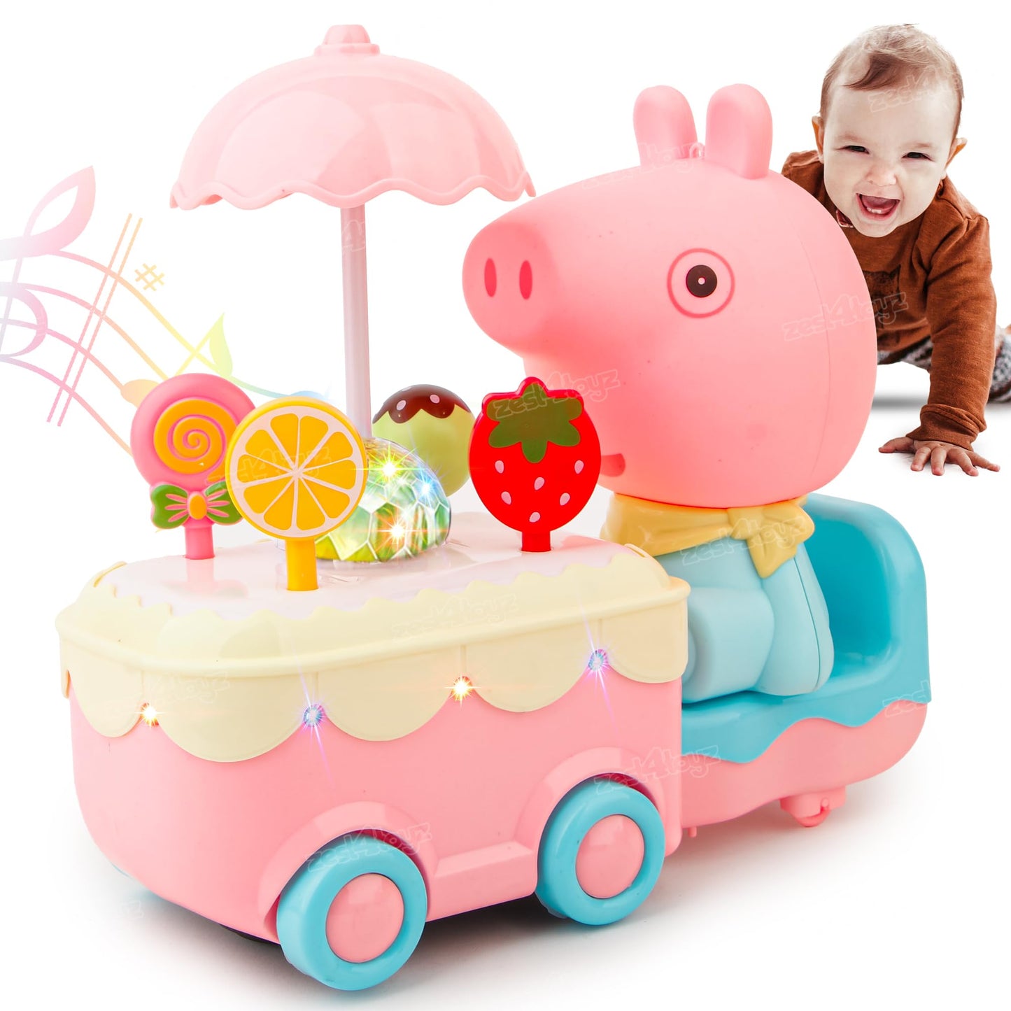 Zest 4 Toyz Musical Car Toy for Kids with Flashing Lights and Music |Candy Cart Truck Realistic Fun Interactive Gift | Pretend Role Play Toys for Boys and Girls - Blue