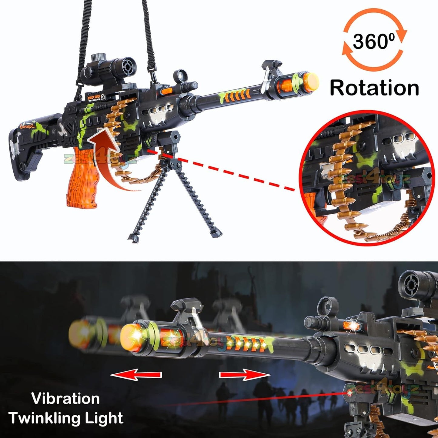zest 4 toyz 25 musical army style toy gun for kids with music, lights and laser light -(battery included)-Multi color