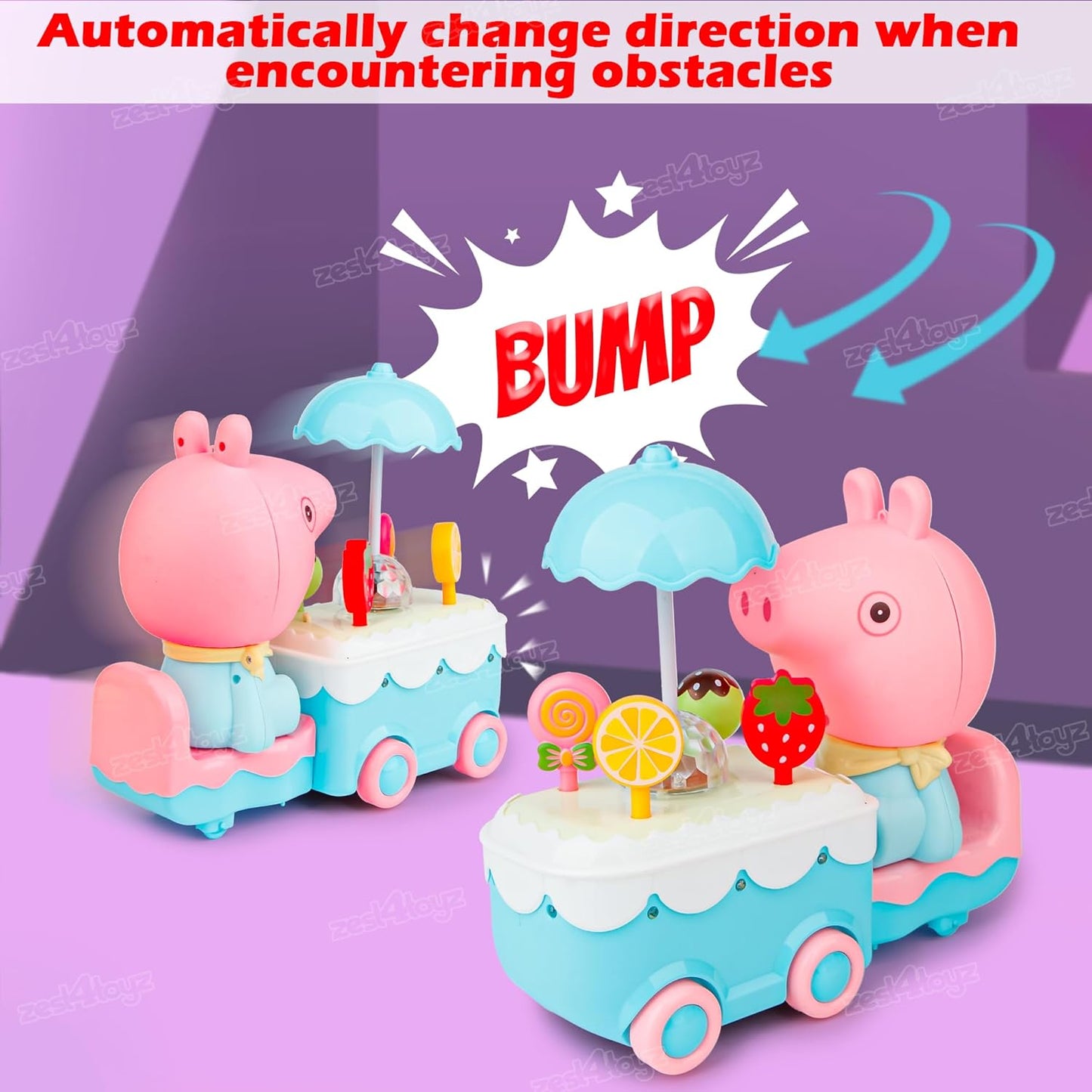 Zest 4 Toyz Musical Car Toy for Kids with Flashing Lights and Music |Candy Cart Truck Realistic Fun Interactive Gift | Pretend Role Play Toys for Boys and Girls - Blue