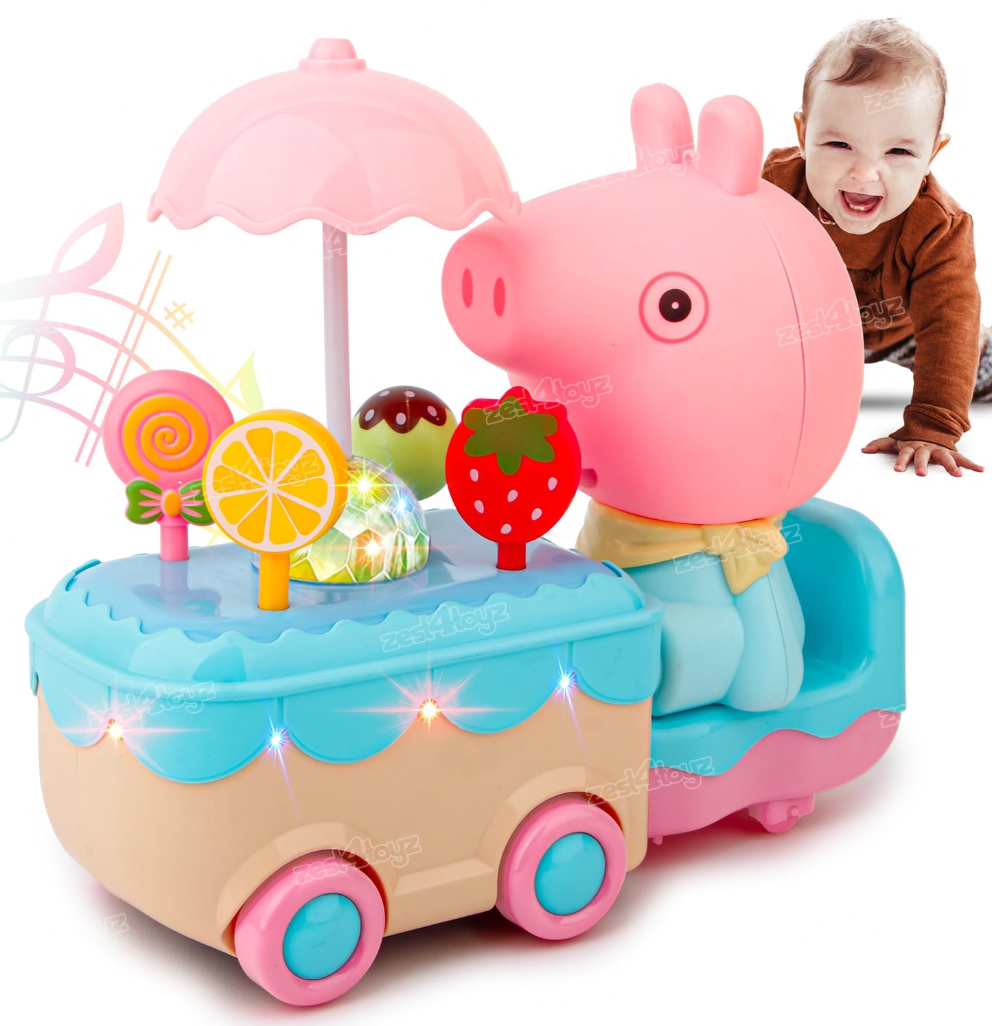 Zest 4 Toyz Musical Car Toy for Kids with Flashing Lights and Music |Candy Cart Truck Realistic Fun Interactive Gift | Pretend Role Play Toys for Boys and Girls - Blue