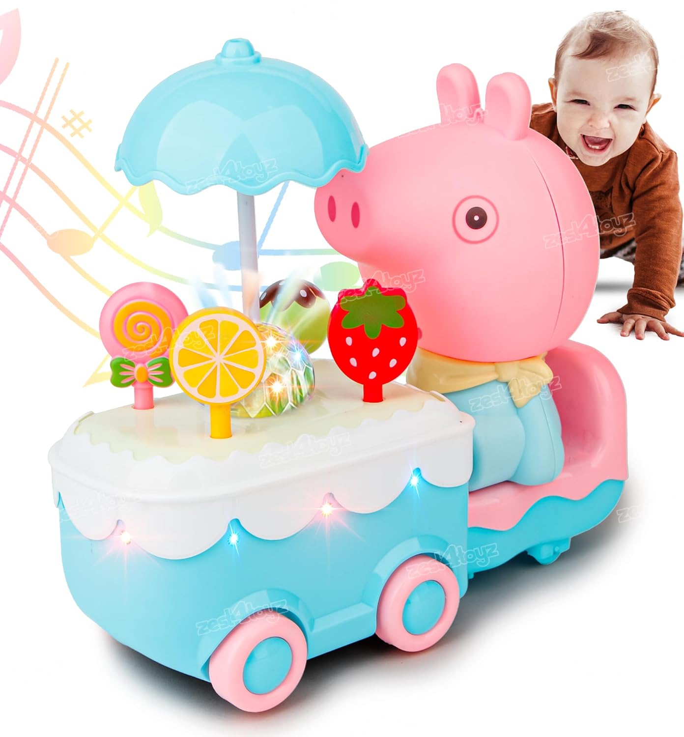 Zest 4 Toyz Musical Car Toy for Kids with Flashing Lights and Music |Candy Cart Truck Realistic Fun Interactive Gift | Pretend Role Play Toys for Boys and Girls - Blue