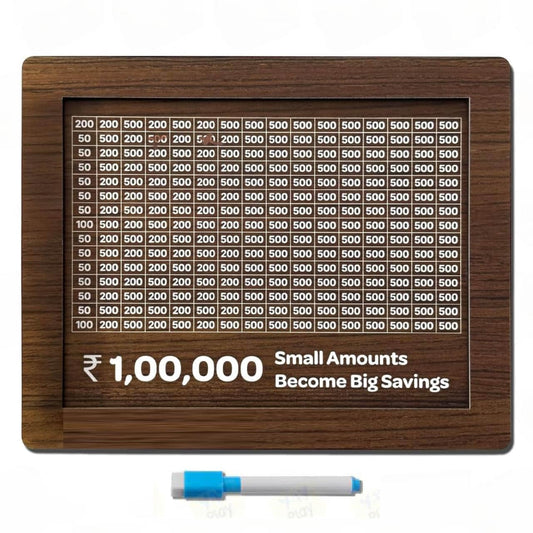 Perpetual Wooden Money Piggy Bank, Money Saving Box, Gullak with Savings Chart, 100000 Rupees Goal Tracker, Cash Collection Bank for Kids and Adults(1Pc)