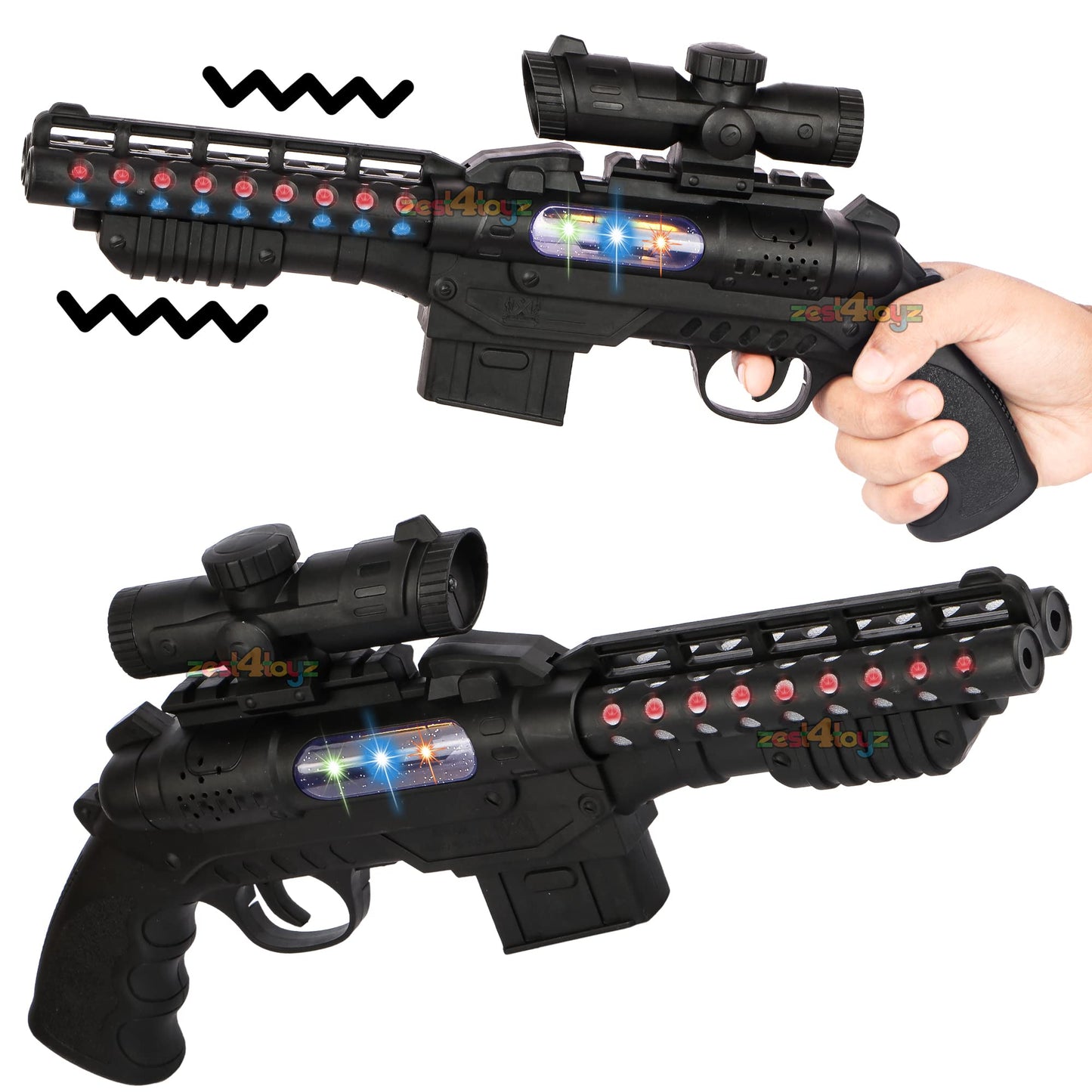 zest 4 toyz 25 musical army style toy gun for kids with music, lights and laser light -(battery included)-Multi color
