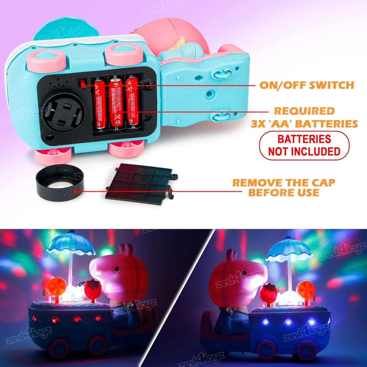 Zest 4 Toyz Musical Car Toy for Kids with Flashing Lights and Music |Candy Cart Truck Realistic Fun Interactive Gift | Pretend Role Play Toys for Boys and Girls - Blue