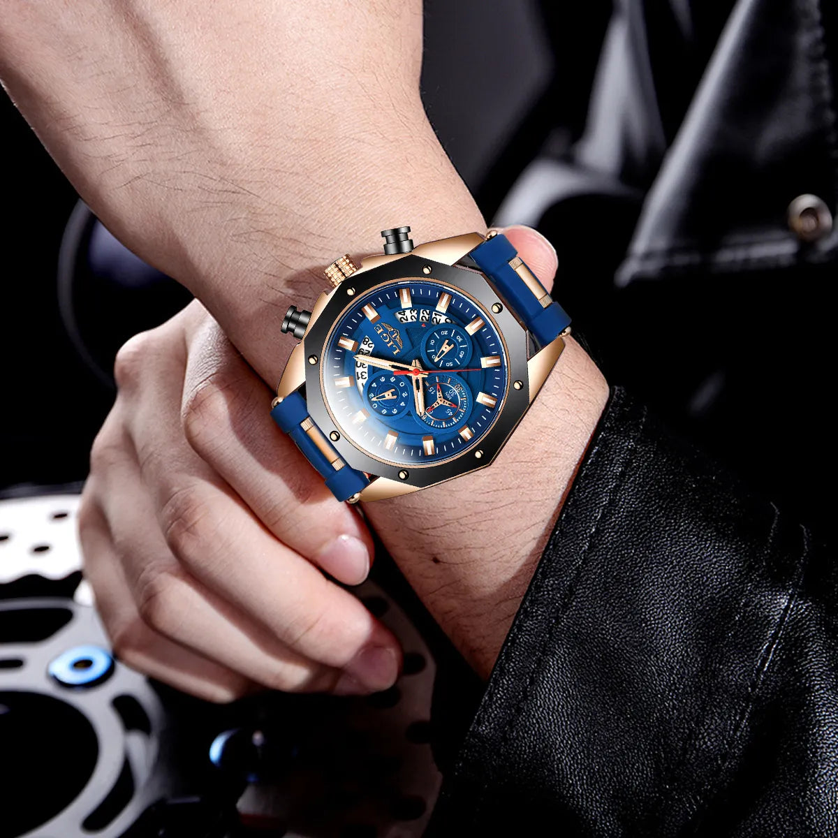 LIGE Mens Watches Brand Luxury Silicone Strap Waterproof Sport Quartz Watch Men Chronograph Military Clock Multi-function chronograph