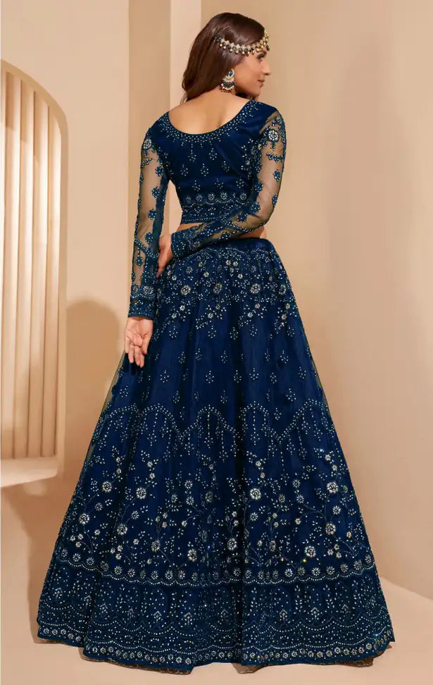 Embroidered Semi Stitched Lehenga Choli (Blue)
