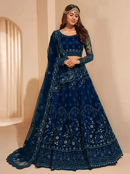 Embroidered Semi Stitched Lehenga Choli (Blue)