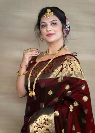 Woven Kanjivaram Pure Silk Saree (Maroon)