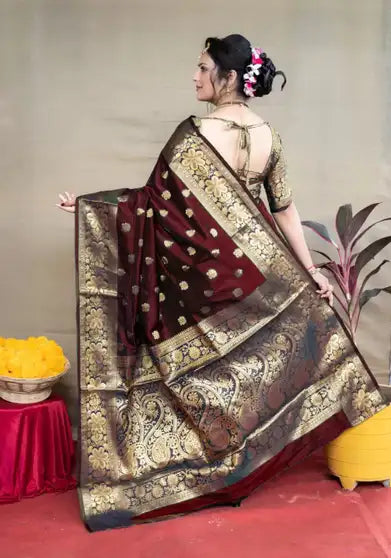 Woven Kanjivaram Pure Silk Saree (Maroon)