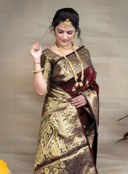 Woven Kanjivaram Pure Silk Saree (Maroon)